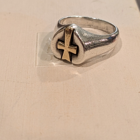 RETIRED James Avery Sterling Silver 14k Gold Heart Cross Ring Size 5.5 - Picture 2 of 8